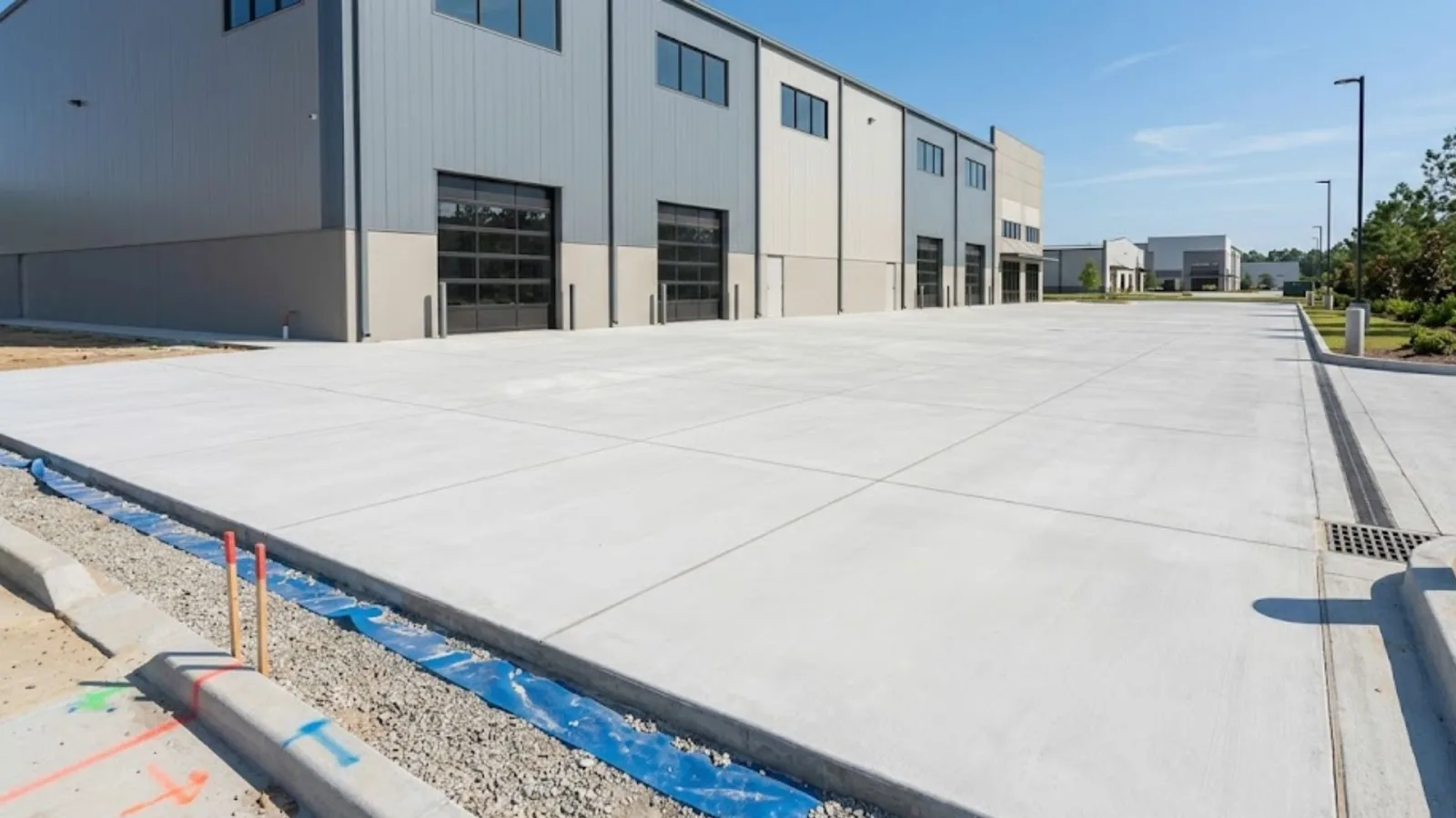 Concrete slab with curbing